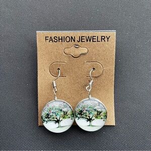 Nature Lover Multicolor Tree of Life Double Sided Glass Dome Earrings